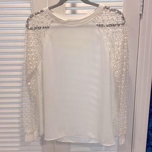 Loft off white blouse with sheer sleeves, size medium